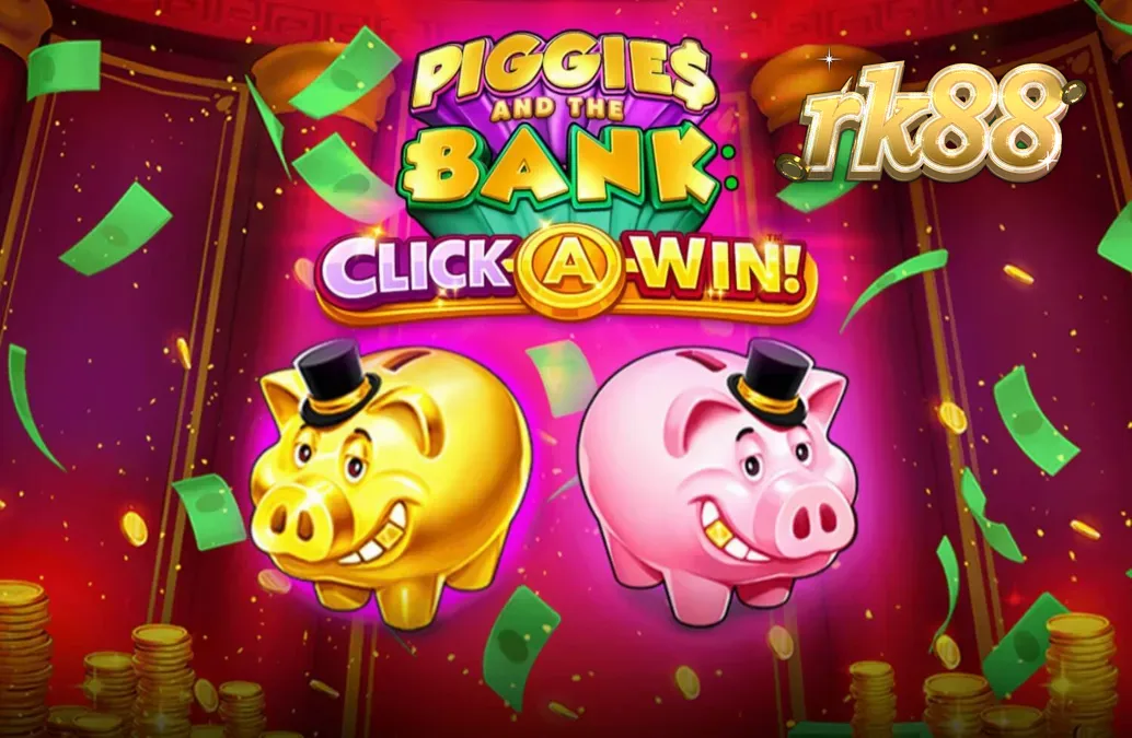 Tampilan visual slot Piggies and the Bank dengan tema celengan babi mewah